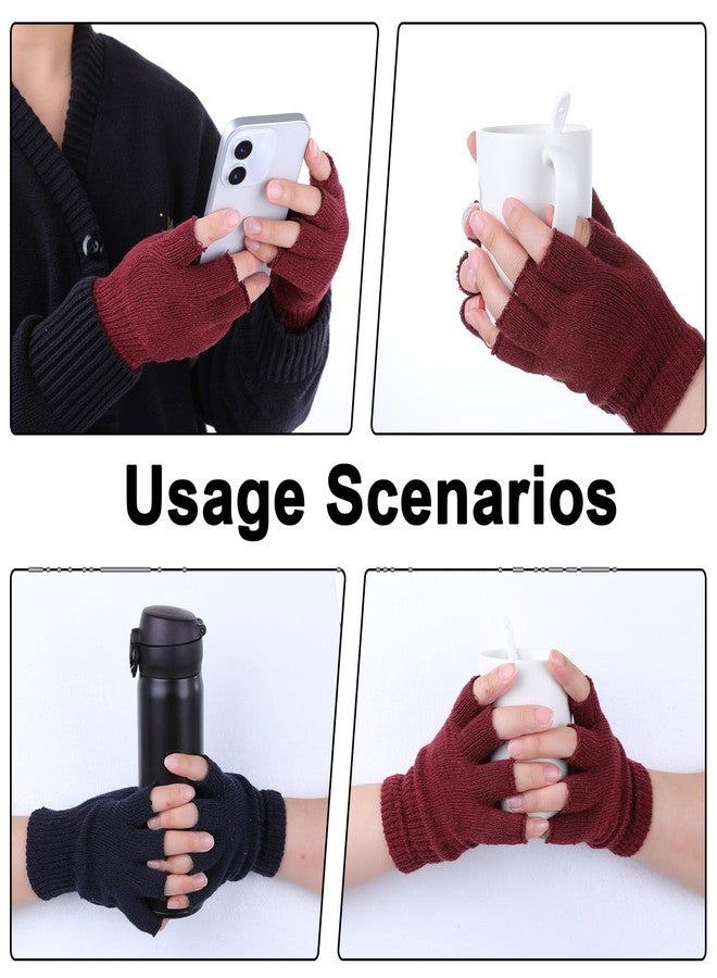 Exircy 4 Pairs Fingerless Gloves for Women & Men Winter Warm Finger Gloves Touchscreen Black Knit Mittens Typing Writing Half Finger Glove for Working - Image 4